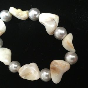 Stone and Pearl Stretch Bracelet